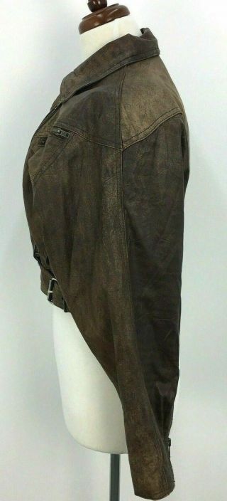 VTG 80s Wilsons Brown Tan Cropped Moto Leather Jacket Womens Size Medium 3