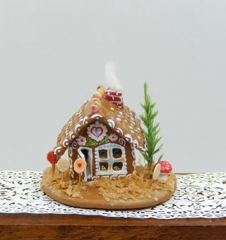 Vintage Sculpted Clay Alpine Gingerbread House Artisan Dollhouse Miniature 1:12