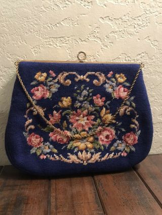 Vintage Christine Custom Bags Detroit Needlepoint Floral Purse W/coin And Mirror
