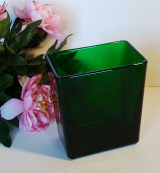 Square Vase Anchor Hocking Napco Charm Forest Green Glass 6 " Tall Vintage