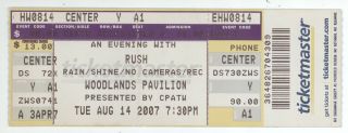 Rare Rush The Band 8/14/07 Woodlands Tx Concert Ticket Houston