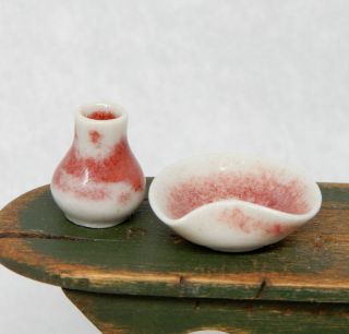 Vintage Artisan Art Pottery Bowl & Vase Dollhouse Miniature 1:12