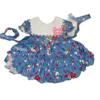 Martha’s Miniatures Were Fussy Vtg 80s Tiered Ruffle Floral Circle Dress Sz 3/4