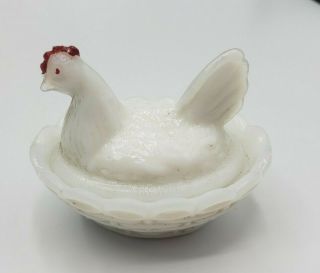 Vintage Westmoreland Mini White Milk Glass Hen On Nest Dish 2.  5 "