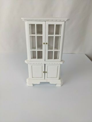 Vintage Miniature Dollhouse White Corner Cupboard China Cabinet 1:12