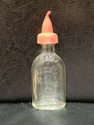 Vintage Ideal Doll Glass Baby Bottle 3 Inch W/ Nipple