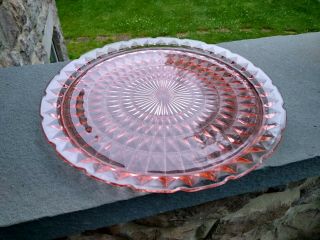 Vintage Pink Depression Glass Windsor Diamond Large Serving/ Cake Plate 13.  5 in 2
