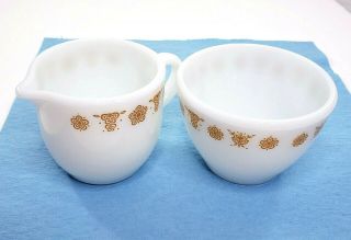 Butterfly Gold - Open Sugar Bowl And Creamer Set - Vintage Pyrex Corning Corelle