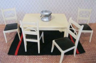 Vtg Renwal 1950s Dollhouse Furniture Kitchen/dining Table Ivory/black Set K67