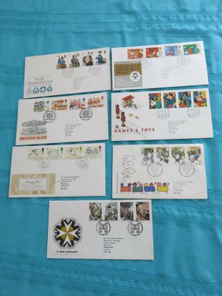 7 X Royal Mail First Day Covers: Children: Verse,  Fairs,  Games,  Toys Etc See Photo
