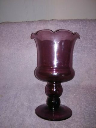 Vtg.  Purple Crimped Edged Art Glass Vase 8 " Tall