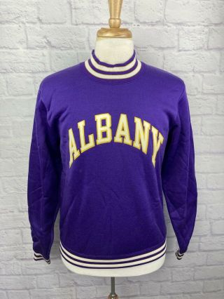 Rare Vintage Champion Albany Crewneck Sweatshirt Jersey Nylon Knit 80s Usa Med