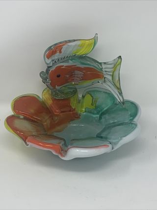 Blown Glass Fish Bowl Dish Heavy Vintage Mexican