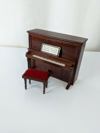 Dollhouse Miniature Upright Piano In Mahogany With Bench