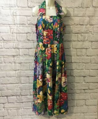 80s Sharon Young Full Skirt Dress Pinup Girl Clothing Rockabilly Floral Sz 10