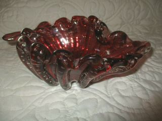 Vintage Mcm Murano Controlled Bubble Cranberry To Clear Glass Bowl Ashtray