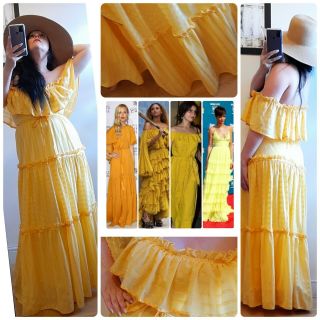 Dreamy Bohemian Sunshine Yellow Vintage 1970s Gypsy Dress Sz S M Uk 10 12 14