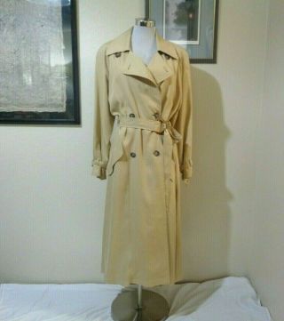 Vintage The J Peterman Co Beige Silk Double Breast Belted Trench Coat Sz S