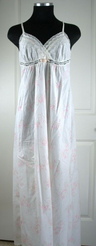Vtg.  Christian Dior Lingerie Women’s Pink /white Floral 100 Cotton Nightgown S