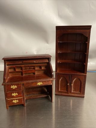 Vintage Doll House Miniature Secretary Desk And Bookcase