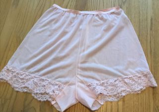 Vanity Fair Vintage Sheer Baby Pink Nylon Tricot & Lace Tap Panties - Size 7