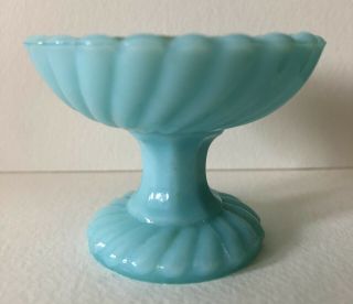Vintage Portieux Vallerysthal Blue Opaline Glass Mini Compote Pedestal Dish Salt