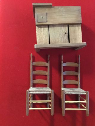 Vintage Dollhouse Furniture,  Ladder Back Chairs (2),  Woven Seat,  4” Tall,  Dry Sink