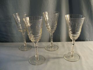 Set Of 4 Libbey Rock Sharpe Normandy Pattern Water Goblets 7 3/4 "