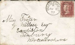 Gb Qv 1877 Cover Penny Red Pl193 ‘cd’ From Prestbury,  Macclesfield To Tenbury