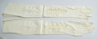 Vintage Long White Leather Opera Gloves W/ Pearls