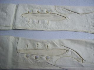 Vintage Long White Leather Opera Gloves w/ Pearls 2