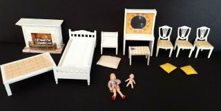 60/70s Vintage Lundby Dolls House Furniture & Babys Some Tlc Needed Bed Chairs