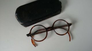 Vintage Antique Early Reading Glasses Tortoise Shell Color Round Lenses Unisex