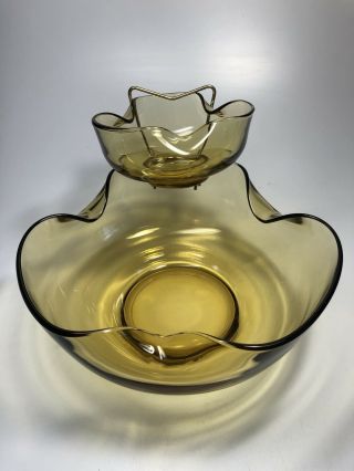 Vintage Retro Mid Century Modern Anchor Hocking Gold Glass Chip And Dip Bowl