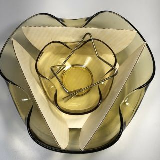 Vintage Retro Mid Century Modern Anchor Hocking Gold Glass Chip and Dip Bowl 3