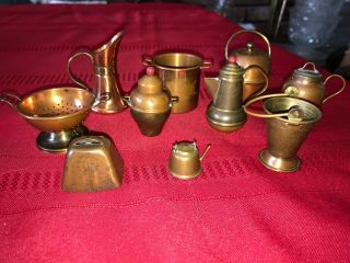 10pc Set Vintage Mini Miniature Copper/brass Kitchen Items Doll House Pot Kettle