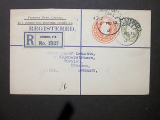 Gb Stationery Sto Registered Kevii 1/2d,  4d Compound Envelope London To Dresden