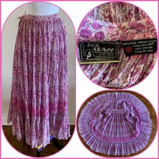 70s Just Class Indian Cotton Gauze Skirt Sun Dress Floral Boho Block Print Vtg