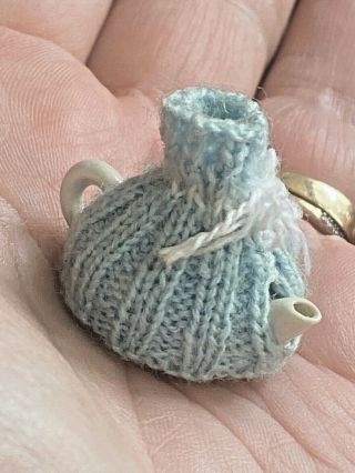 Miniature dollhouse hand knit Tea Cozy artisan OOAK Made in England on porcelain 2