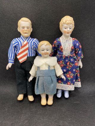 Vintage Miniture Dollhouse German Porcelain Doll Family Man Woman Child