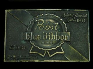 Ta11152 Vintage 1970s Pabst Blue Ribbon Beer Advertisement Belt Buckle