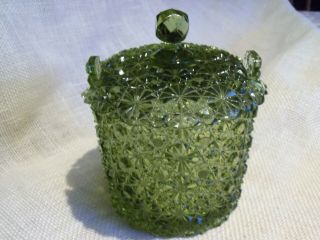 Vintage Fenton Green Daisy And Button Covered Candy Jar Or Ice Bucket 5 3/4 "