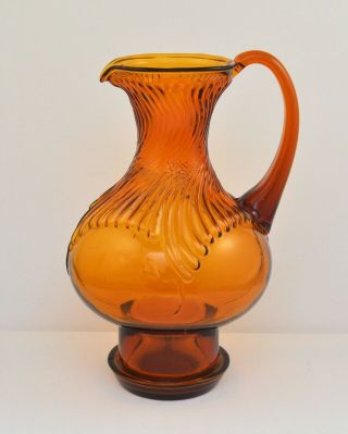 Vintage Tiara Indiana Amber Glass Pitcher Swirled Pattern