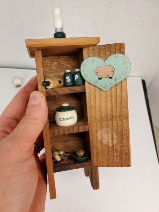 Vintage Artisan Filled Cupboard Dollhouse Miniature 1:12 Kitchen Cabinet Jar