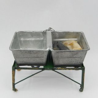Vintage Old Wash Tub & Sink With Dirty Laundry Artisan Dollhouse Miniature 1:12
