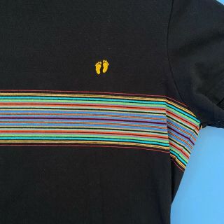 Vintage 80 ' s Hang Ten T Shirt Black w/ Rainbow Stripes Womens L Surf Skate 2