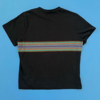 Vintage 80 ' s Hang Ten T Shirt Black w/ Rainbow Stripes Womens L Surf Skate 3