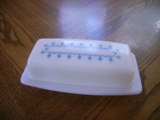 Pyrex Butter Dish Snowflake Blue Garland Milk Glass With Lid