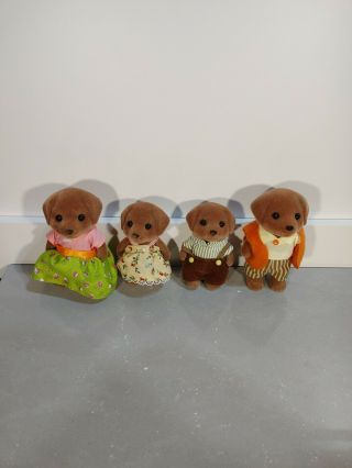 Calico Critters Sylvanian Retired Chocolate Lab Family& Triplets
