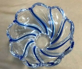 Mikasa Lead Crystal Art Glass Peppermint Swirl 5 " Bowl Cobalt Blue Clear Euc